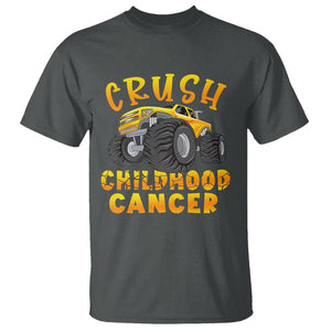 Childhood Cancer Awareness T Shirt Crush Childhood Cancer Monster Truck Gold Ribbon TS02 Dark Heather Printyourwear