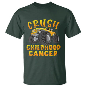 Childhood Cancer Awareness T Shirt Crush Childhood Cancer Monster Truck Gold Ribbon TS02 Dark Forest Green Printyourwear