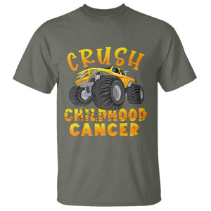 Childhood Cancer Awareness T Shirt Crush Childhood Cancer Monster Truck Gold Ribbon TS02 Military Green Printyourwear