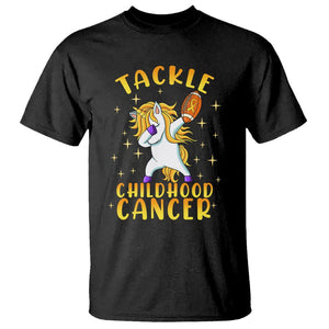 Childhood Cancer Awareness T Shirt Dabbing Unicorn Rugby Football Tackle TS02 Black Printyourwear