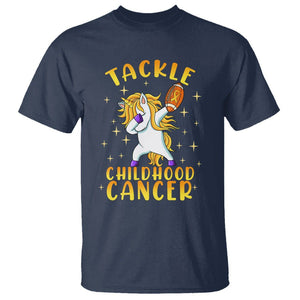 Childhood Cancer Awareness T Shirt Dabbing Unicorn Rugby Football Tackle TS02 Navy Printyourwear