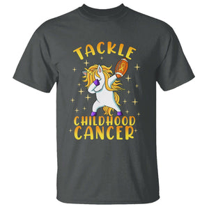 Childhood Cancer Awareness T Shirt Dabbing Unicorn Rugby Football Tackle TS02 Dark Heather Printyourwear