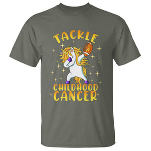 Childhood Cancer Awareness T Shirt Dabbing Unicorn Rugby Football Tackle TS02 Military Green Printyourwear