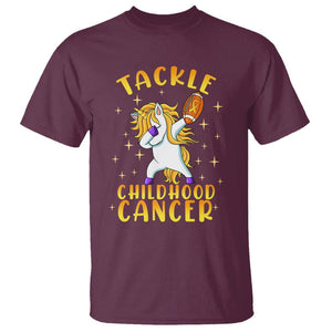 Childhood Cancer Awareness T Shirt Dabbing Unicorn Rugby Football Tackle TS02 Maroon Printyourwear