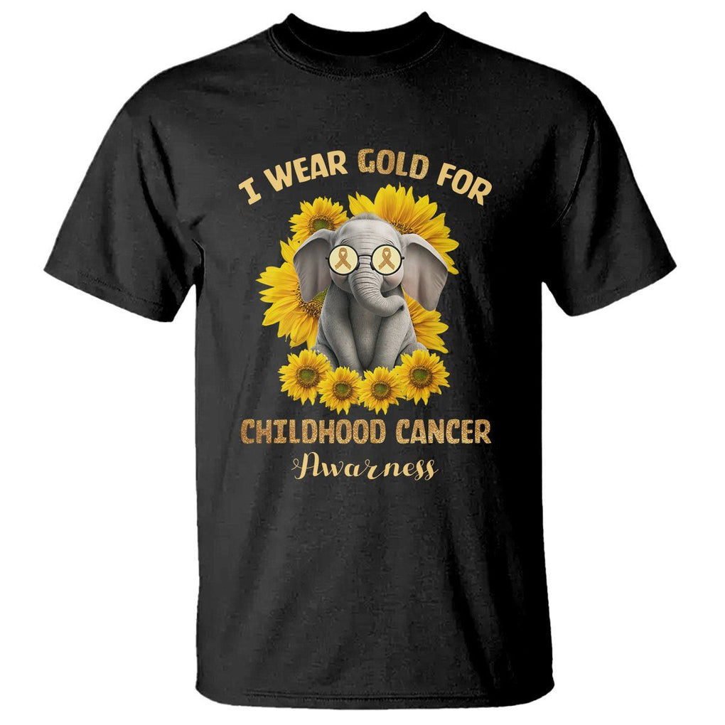 Childhood Cancer Awareness T Shirt Flowers Elephant I Wear Gold For TS02 Black Printyourwear