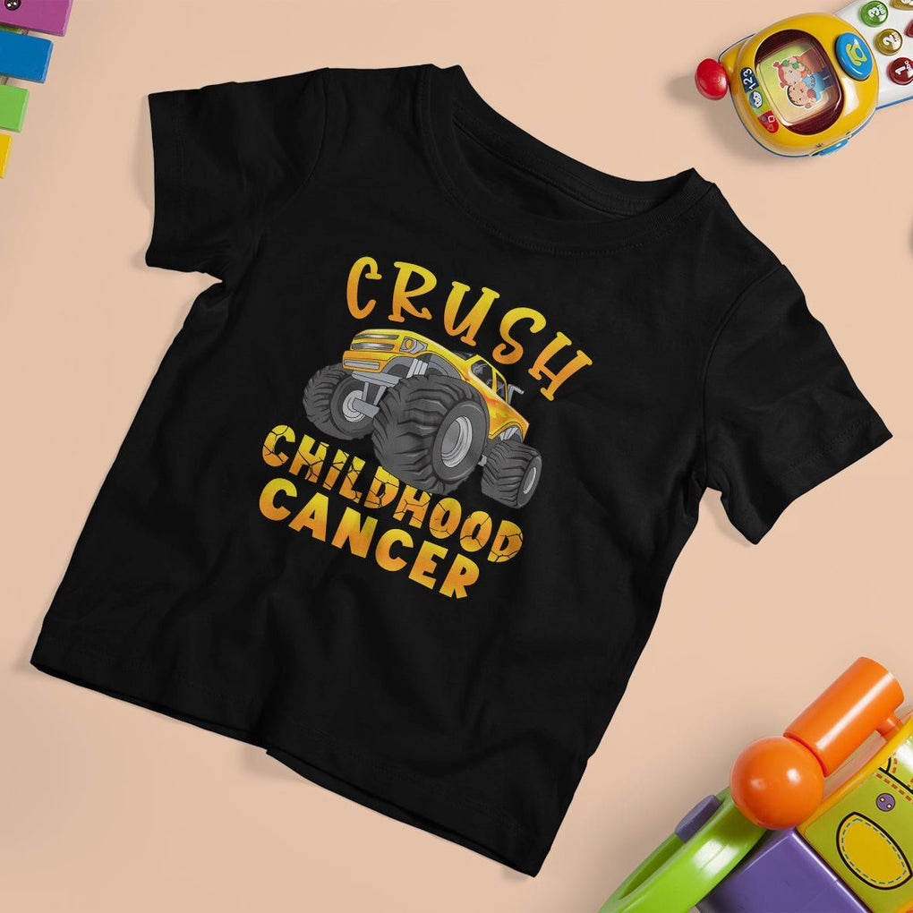 Childhood Cancer Awareness T Shirt For Kid Crush Childhood Cancer Monster Truck Gold Ribbon TS02 Black Print Your Wear