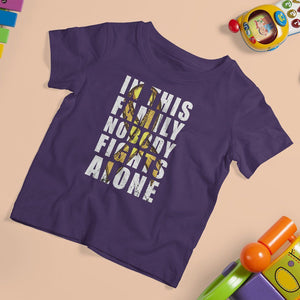 Childhood Cancer Awareness T Shirt For Kid In This Family Nobody Fights Alone Gold Ribbon Support Squad TS02 Purple Print Your Wear