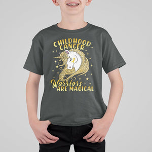 Childhood Cancer Awareness T Shirt For Kid Warriors Are Magical Unicorn Gold Ribbon TS02 Dark Heather Print Your Wear