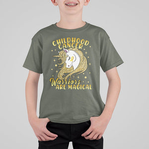 Childhood Cancer Awareness T Shirt For Kid Warriors Are Magical Unicorn Gold Ribbon TS02 Military Green Print Your Wear