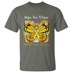 Childhood Cancer Awareness T Shirt Hope For A Cure Butterfly Flower TS02 Military Green Printyourwear