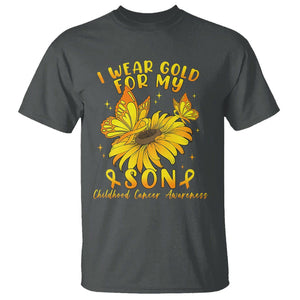 Childhood Cancer Awareness T Shirt I Wear Gold For My Son Sunflower TS02 Dark Heather Printyourwear