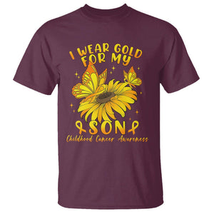 Childhood Cancer Awareness T Shirt I Wear Gold For My Son Sunflower TS02 Maroon Printyourwear