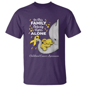 Childhood Cancer Awareness T Shirt In This Family Nobody Fights Alone Elephant TS02 Purple Printyourwear