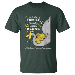 Childhood Cancer Awareness T Shirt In This Family Nobody Fights Alone Elephant TS02 Dark Forest Green Printyourwear