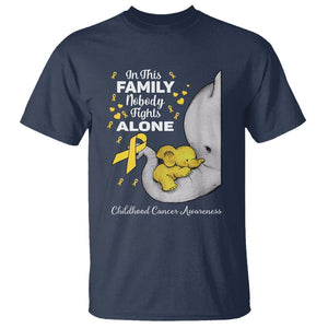 Childhood Cancer Awareness T Shirt In This Family Nobody Fights Alone Elephant TS02 Navy Printyourwear