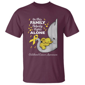 Childhood Cancer Awareness T Shirt In This Family Nobody Fights Alone Elephant TS02 Maroon Printyourwear