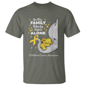 Childhood Cancer Awareness T Shirt In This Family Nobody Fights Alone Elephant TS02 Military Green Printyourwear