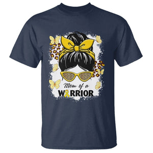 Childhood Cancer Awareness T Shirt Mom Of A Warrior Messy Bun Gold Ribbon Support Squad TS02 Navy Printyourwear