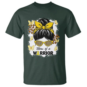 Childhood Cancer Awareness T Shirt Mom Of A Warrior Messy Bun Gold Ribbon Support Squad TS02 Dark Forest Green Printyourwear