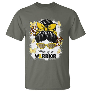 Childhood Cancer Awareness T Shirt Mom Of A Warrior Messy Bun Gold Ribbon Support Squad TS02 Military Green Printyourwear