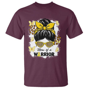 Childhood Cancer Awareness T Shirt Mom Of A Warrior Messy Bun Gold Ribbon Support Squad TS02 Maroon Printyourwear