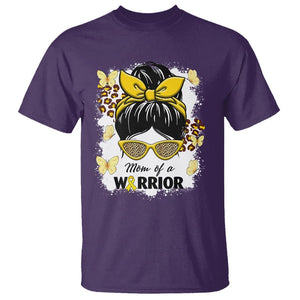 Childhood Cancer Awareness T Shirt Mom Of A Warrior Messy Bun Gold Ribbon Support Squad TS02 Purple Printyourwear