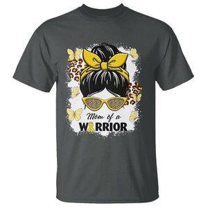 Childhood Cancer Awareness T Shirt Mom Of A Warrior Messy Bun Gold Ribbon Support Squad TS02 Dark Heather Printyourwear