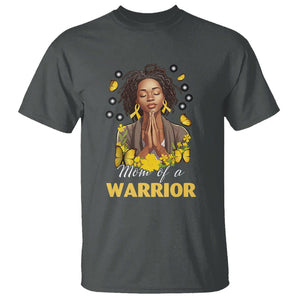 Childhood Cancer Awareness T Shirt Mom Of A Warrior Messy Bun Melanin Gold Ribbon Support Squad TS02 Dark Heather Printyourwear