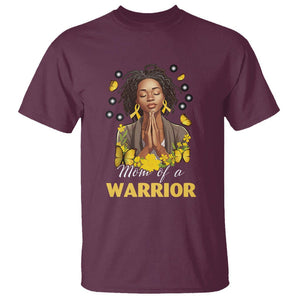 Childhood Cancer Awareness T Shirt Mom Of A Warrior Messy Bun Melanin Gold Ribbon Support Squad TS02 Maroon Printyourwear