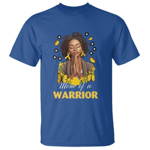 Childhood Cancer Awareness T Shirt Mom Of A Warrior Messy Bun Melanin Gold Ribbon Support Squad TS02 Royal Blue Printyourwear