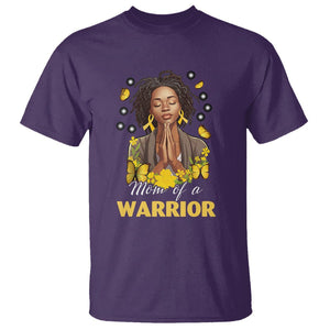 Childhood Cancer Awareness T Shirt Mom Of A Warrior Messy Bun Melanin Gold Ribbon Support Squad TS02 Purple Printyourwear