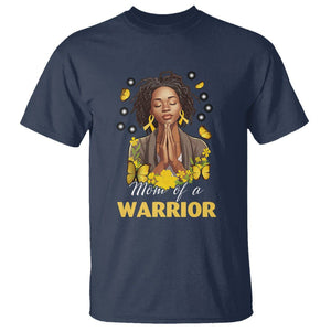 Childhood Cancer Awareness T Shirt Mom Of A Warrior Messy Bun Melanin Gold Ribbon Support Squad TS02 Navy Printyourwear