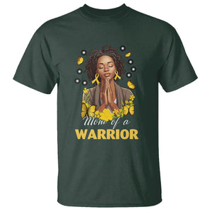 Childhood Cancer Awareness T Shirt Mom Of A Warrior Messy Bun Melanin Gold Ribbon Support Squad TS02 Dark Forest Green Printyourwear