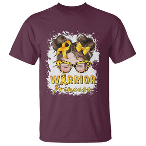 Childhood Cancer Awareness T Shirt Warrior Princess Gold Ribbon Messy Bun Girl TS02 Maroon Printyourwear