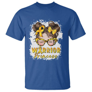 Childhood Cancer Awareness T Shirt Warrior Princess Gold Ribbon Messy Bun Girl TS02 Royal Blue Printyourwear