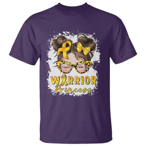 Childhood Cancer Awareness T Shirt Warrior Princess Gold Ribbon Messy Bun Girl TS02 Purple Printyourwear