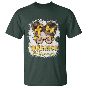 Childhood Cancer Awareness T Shirt Warrior Princess Gold Ribbon Messy Bun Girl TS02 Dark Forest Green Printyourwear