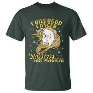 Childhood Cancer Awareness T Shirt Warriors Are Magical Unicorn Gold Ribbon TS02 Dark Forest Green Printyourwear