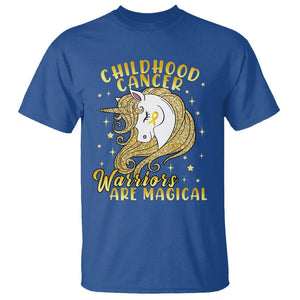 Childhood Cancer Awareness T Shirt Warriors Are Magical Unicorn Gold Ribbon TS02 Royal Blue Printyourwear