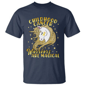 Childhood Cancer Awareness T Shirt Warriors Are Magical Unicorn Gold Ribbon TS02 Navy Printyourwear