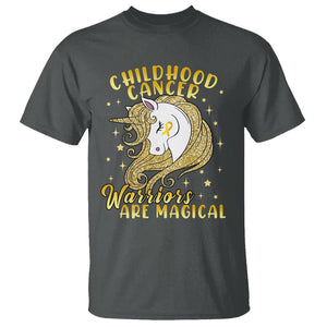 Childhood Cancer Awareness T Shirt Warriors Are Magical Unicorn Gold Ribbon TS02 Dark Heather Printyourwear