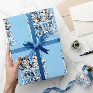 Chinga La Migra Wrapping Paper Roll Cute Cat Melting Ice Pro Immigrant TS11 Light Blue Print Your Wear