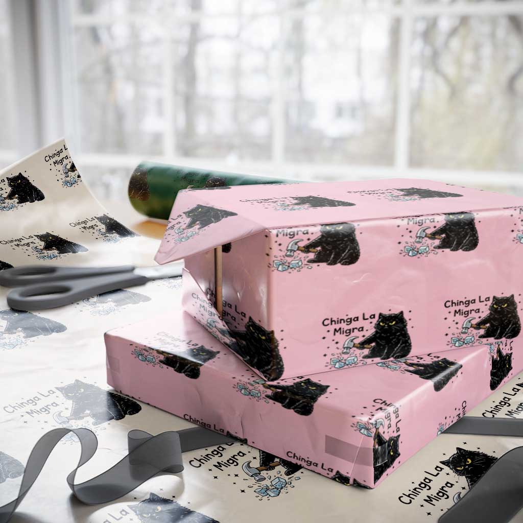 Chinga La Migra Wrapping Paper Roll Funny Cat Immigration Support TS12 Light Pink Print Your Wear