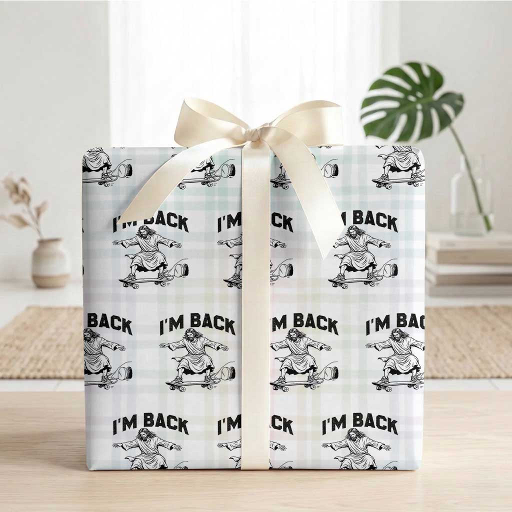 Christian Easter Wrapping Paper Roll Funny Skateboard Jesus I am Back TS14 White Plaid Print Your Wear