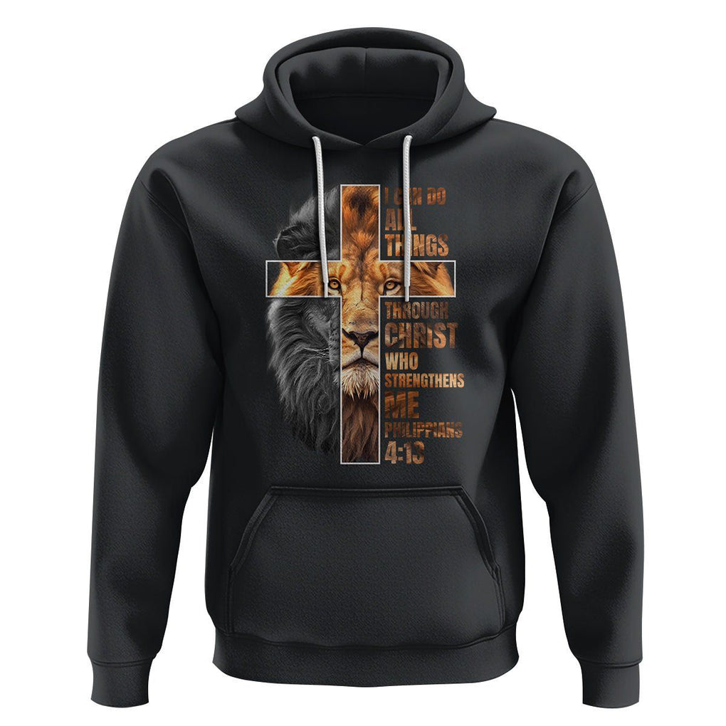 Christian Faith Hoodie Lion I Can Do All Things Through Christ Who Strengthers Me TS09 Black Printyourwear