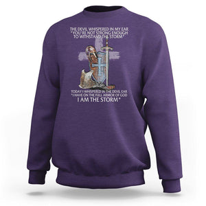 Christian Faith Sweatshirt The Devil Whispered I Whispered Back I Am The Storm TS02 Purple Printyourwear