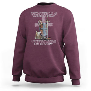 Christian Faith Sweatshirt The Devil Whispered I Whispered Back I Am The Storm TS02 Maroon Printyourwear