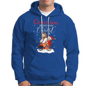 Christmas Begins With Christ Jesus Santa Riding Bicycle Hoodie TS09 Royal Blue Printyourwear