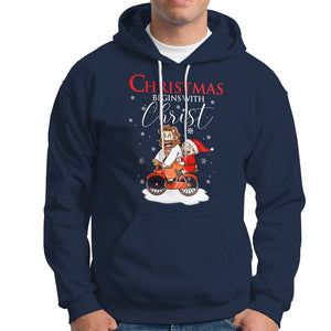 Christmas Begins With Christ Jesus Santa Riding Bicycle Hoodie TS09 Navy Printyourwear