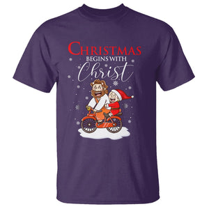 Christmas Begins With Christ Jesus Santa Riding Bicycle T Shirt TS09 Purple Printyourwear